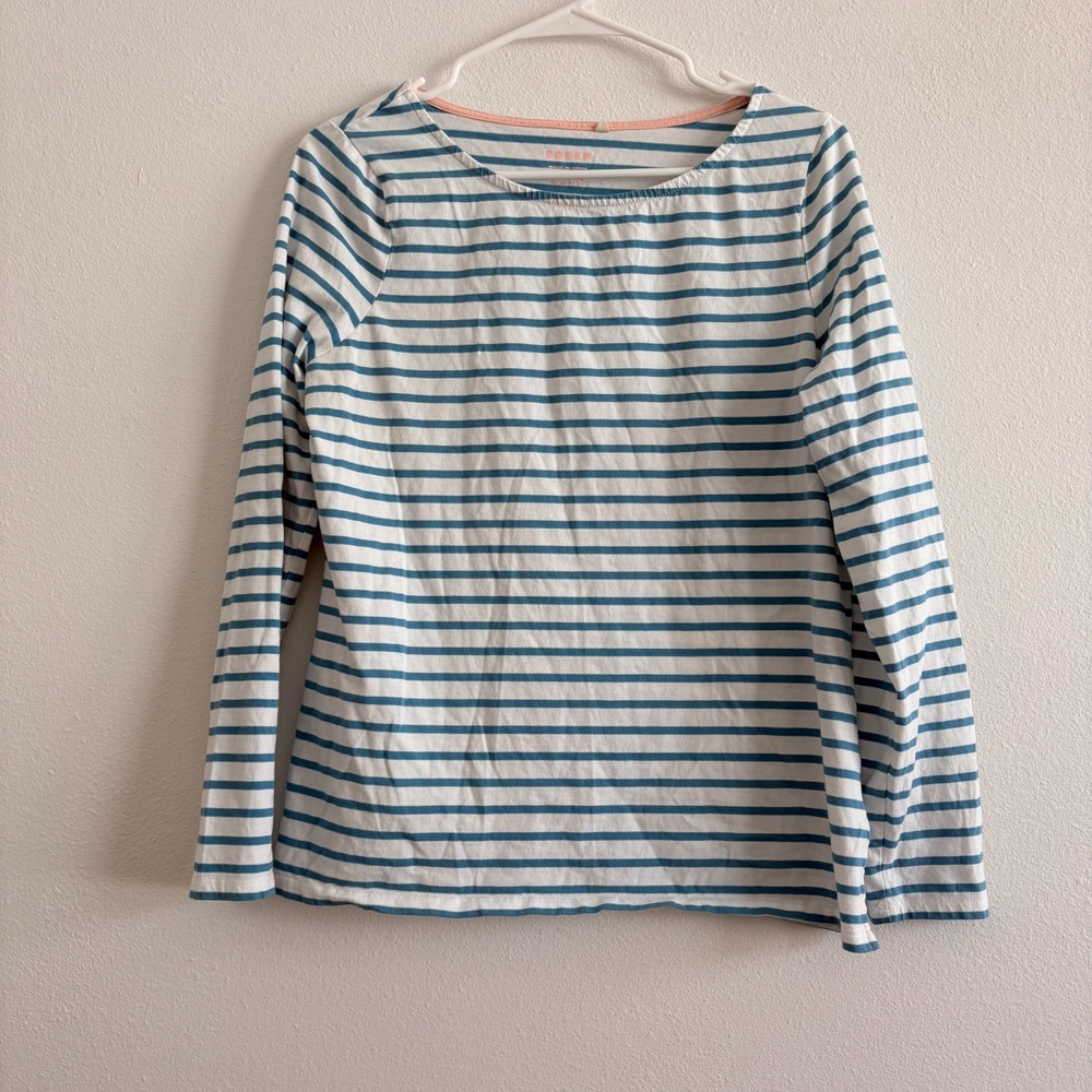 Boden T Shirt Striped Women 10 Blue Striped Boat Neck Office Casual Coastal